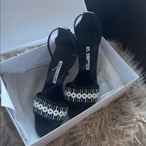 Manolo Blahnik Black Multicolor Beaded Heels